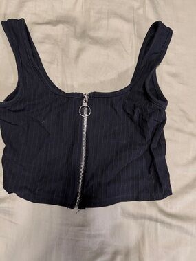 Fashion Nova Black Ribbed Zip Crop Tank